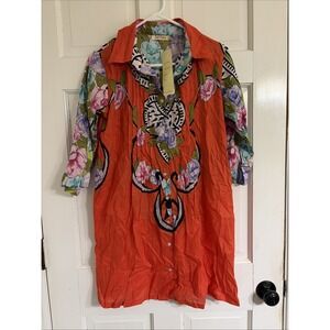 Just Funky Beach Coverup Dress Size Small NWT Orange 3/4 Sleeve Floral India